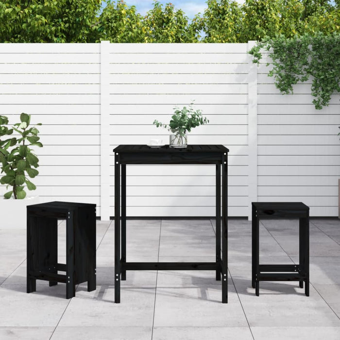 3 Piece Garden Bar Set Black Solid Wood Pine Topiiti