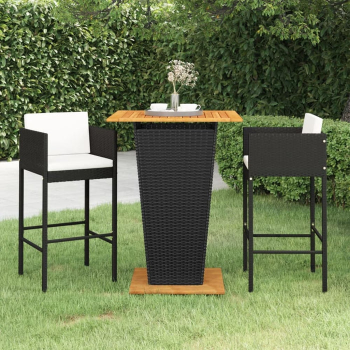 3 Piece Garden Bar Set With Cushions Poly Rattan Black