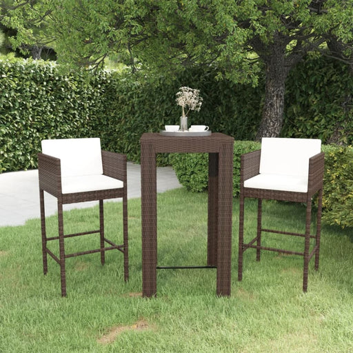 3 Piece Garden Bar Set With Cushions Poly Rattan Brown