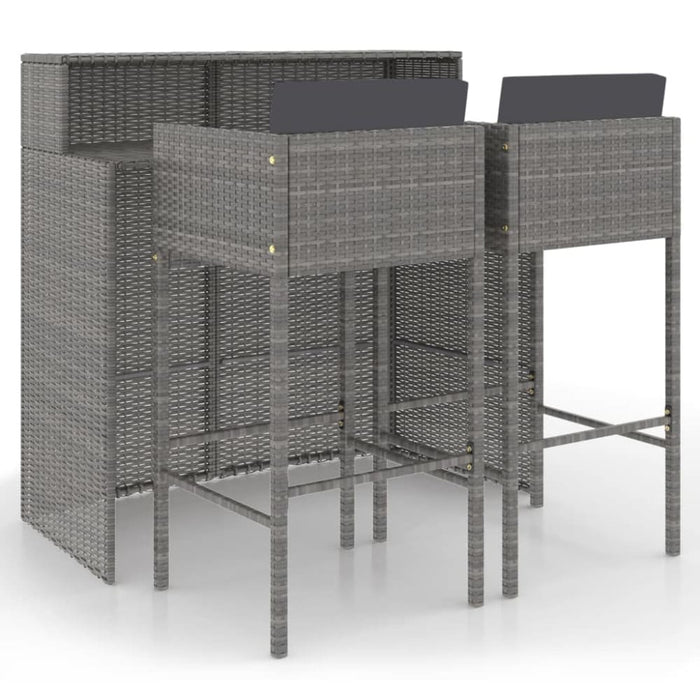 3 Piece Garden Bar Set With Cushions Poly Rattan Grey