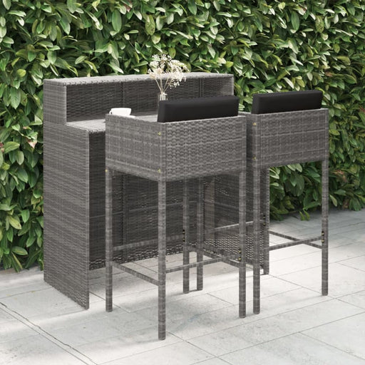 3 Piece Garden Bar Set With Cushions Poly Rattan Grey