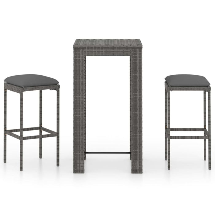 3 Piece Garden Bar Set With Cushions Poly Rattan Grey