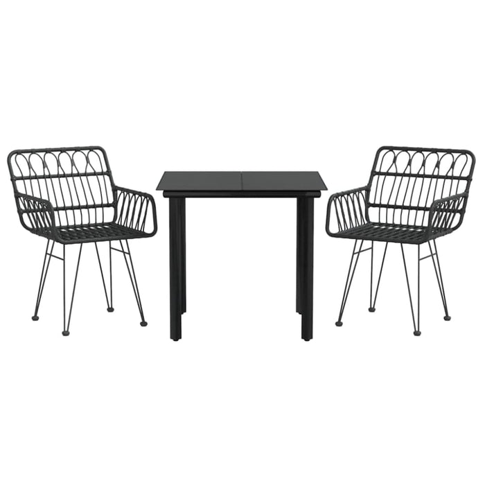 3 Piece Garden Dining Set Black Poly Rattan Topinll