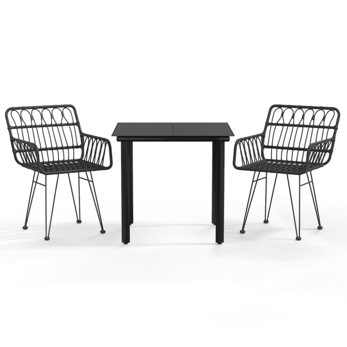 3 Piece Garden Dining Set Black Poly Rattan Topinll