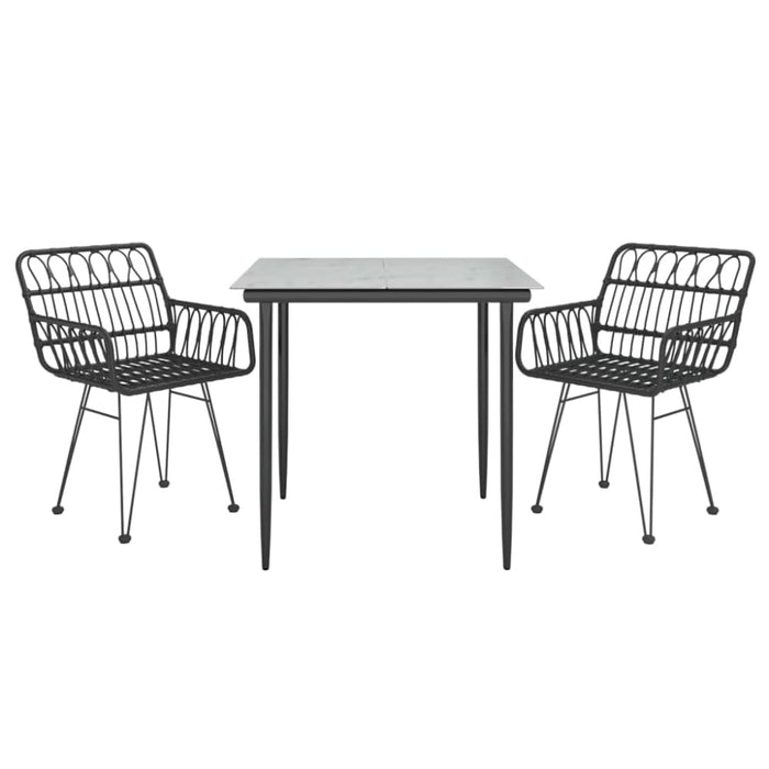 3 Piece Garden Dining Set Black Poly Rattan Topinpx