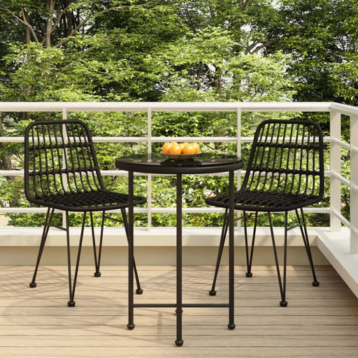 3 Piece Garden Dining Set Black Poly Rattan Topintl