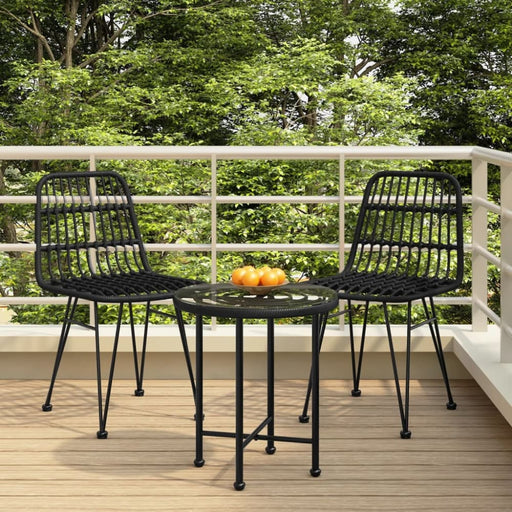 3 Piece Garden Dining Set Black Poly Rattan Topintx