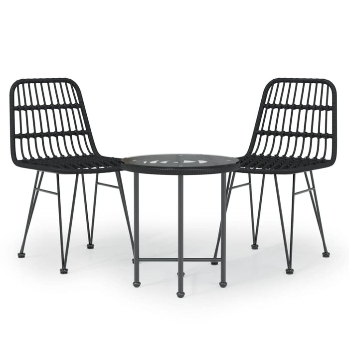 3 Piece Garden Dining Set Black Poly Rattan Topintx