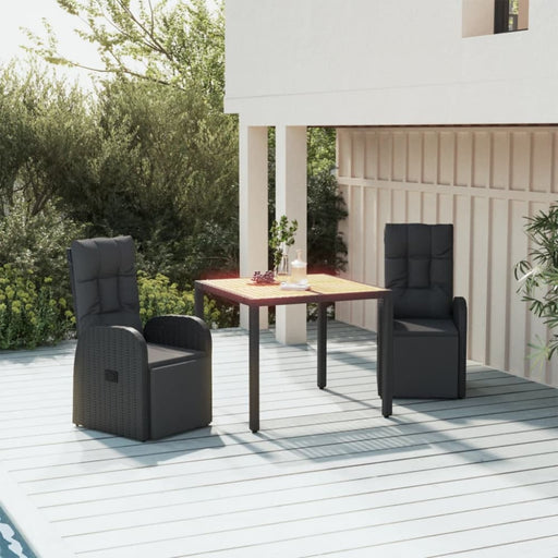 3 Piece Garden Dining Set Black Poly Rattan&solid Wood