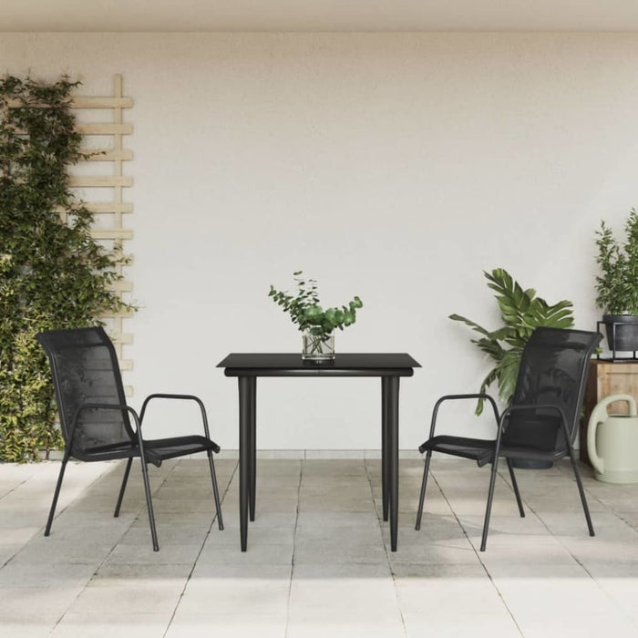 3 Piece Garden Dining Set Black Steel And Textilene Txbblnx