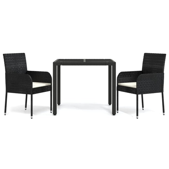 3 Piece Garden Dining Set With Cushions Black Poly Rattan