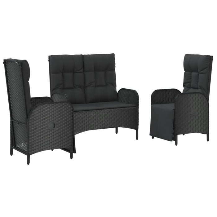 3 Piece Garden Dining Set With Cushions Black Poly Rattan