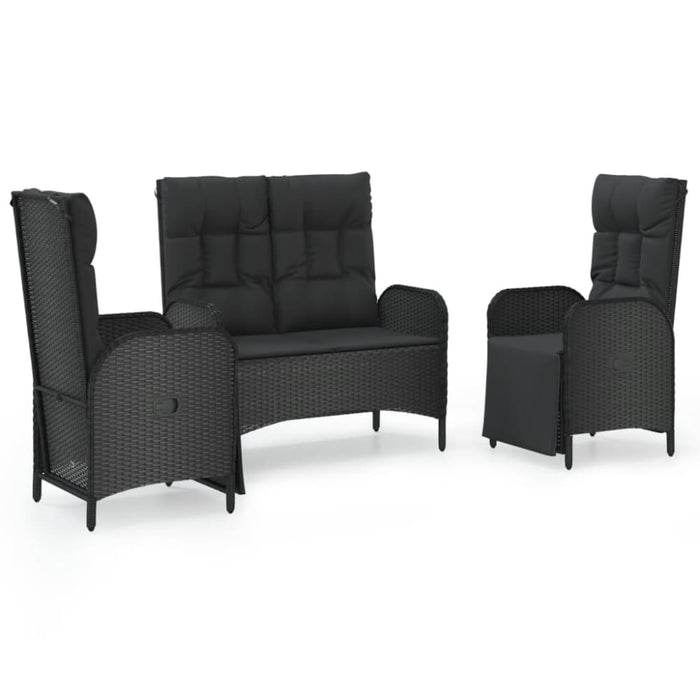 3 Piece Garden Dining Set With Cushions Black Poly Rattan