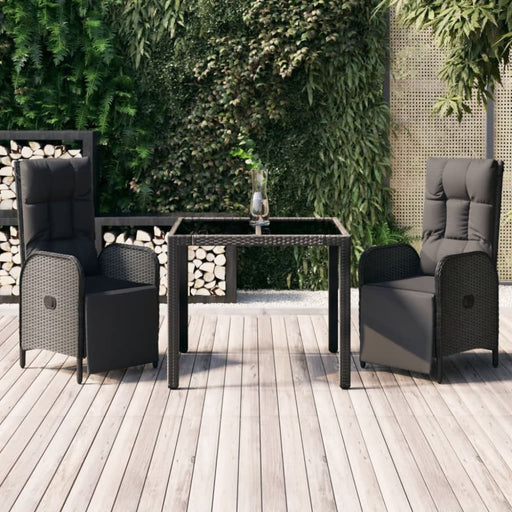 3 Piece Garden Dining Set With Cushions Black Poly Rattan