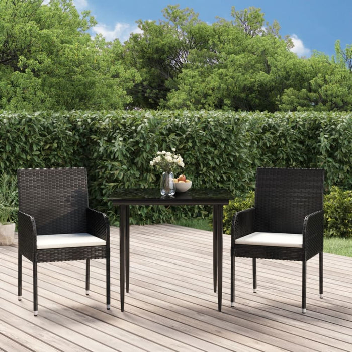 3 Piece Garden Dining Set With Cushions Black Poly Rattan