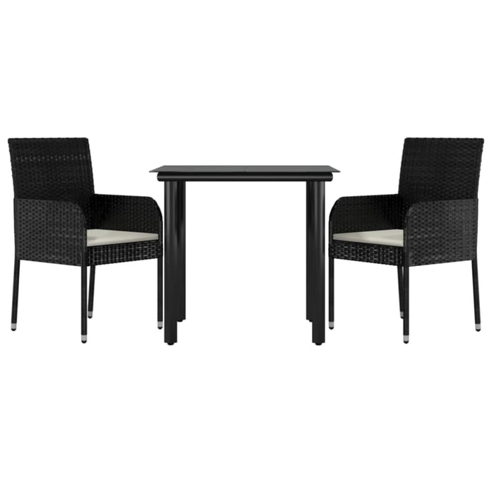 3 Piece Garden Dining Set With Cushions Black Poly Rattan