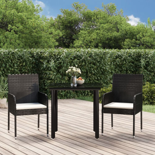 3 Piece Garden Dining Set With Cushions Black Poly Rattan