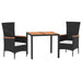 3 Piece Garden Dining Set With Cushions Black Poly Rattan