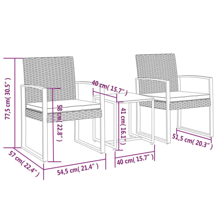 3 Piece Garden Dining Set With Cushions Dark Grey Pp Rattan