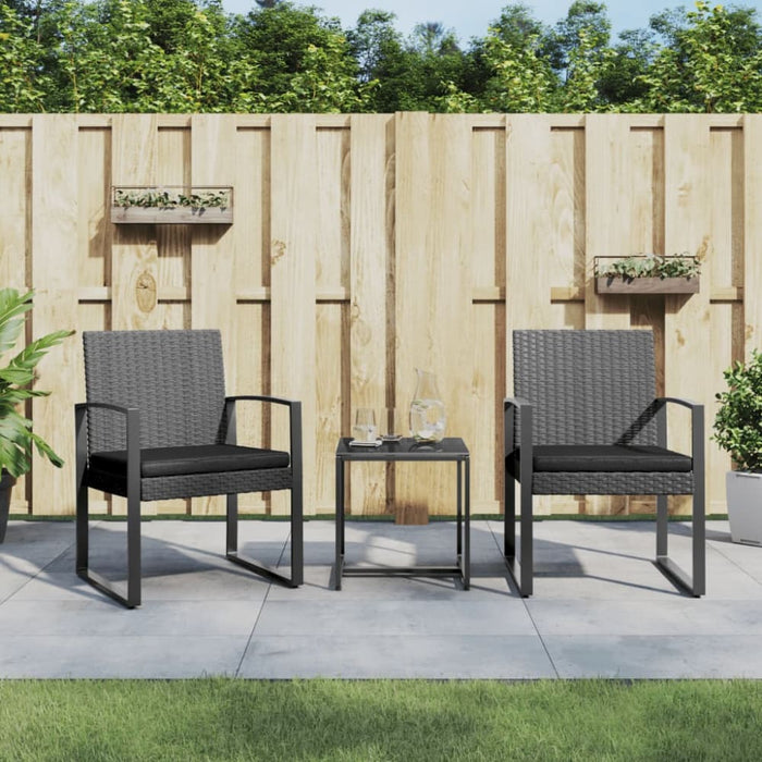 3 Piece Garden Dining Set With Cushions Dark Grey Pp Rattan