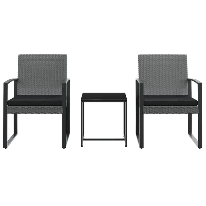 3 Piece Garden Dining Set With Cushions Dark Grey Pp Rattan