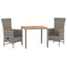 3 Piece Garden Dining Set With Cushions Grey Poly Rattan