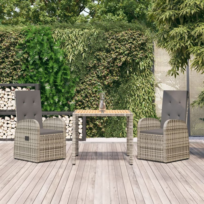 3 Piece Garden Dining Set With Cushions Grey Poly Rattan