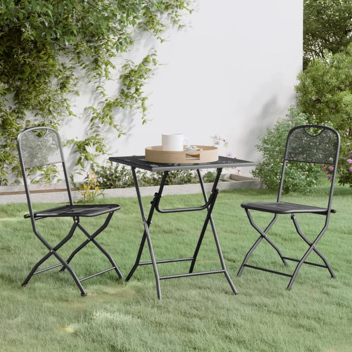 3 Piece Garden Dining Set Expanded Metal Mesh Anthracite