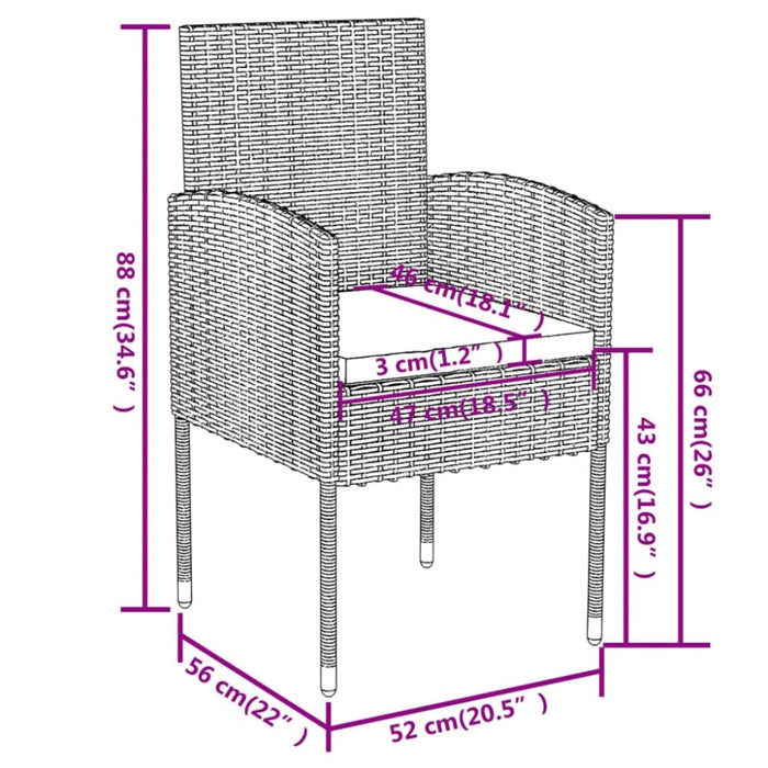 3 Piece Garden Dining Set Poly Rattan Anthracite Tbknbti