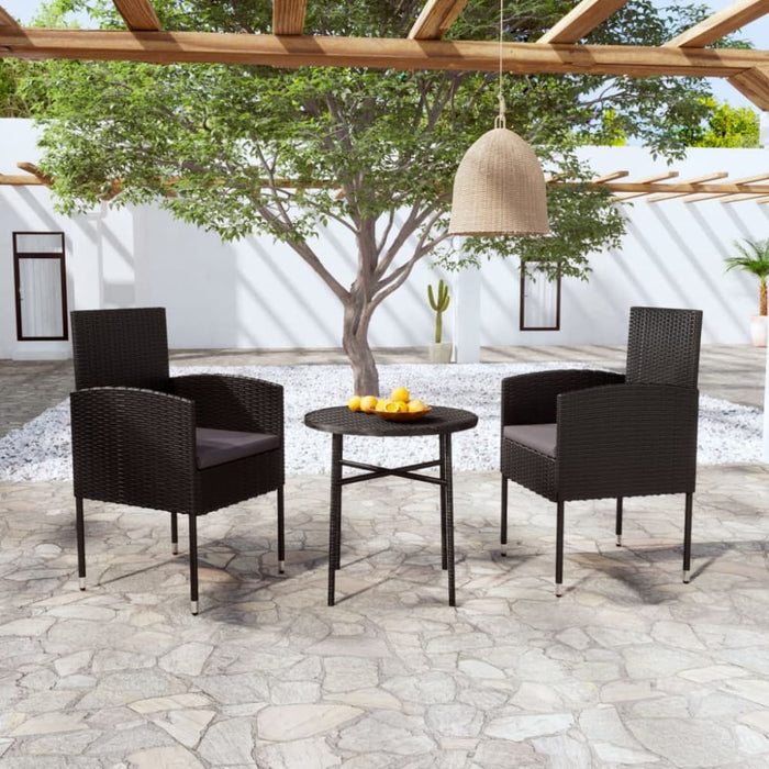 3 Piece Garden Dining Set Poly Rattan Black Tbknbtl