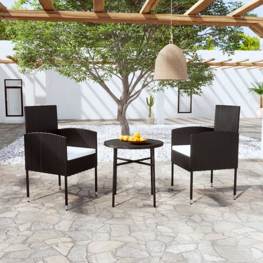 3 Piece Garden Dining Set Poly Rattan Black Tbknbtp