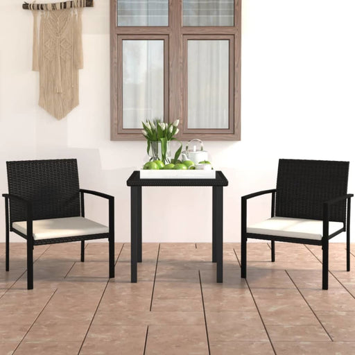 3 Piece Garden Dining Set Poly Rattan Black Tblpibp