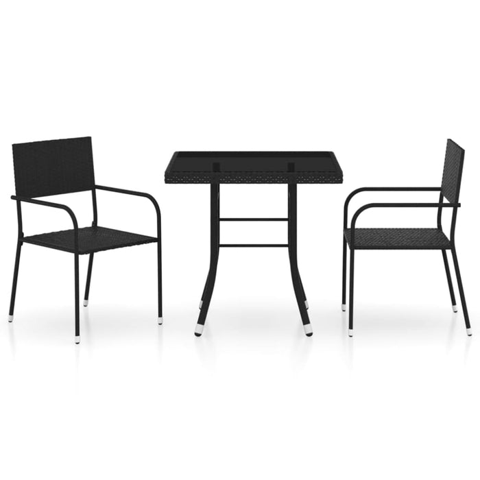 3 Piece Garden Dining Set Poly Rattan Black Tbpkaab