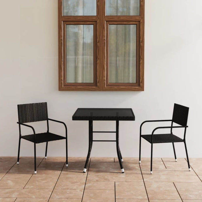 3 Piece Garden Dining Set Poly Rattan Black Tbpkaab