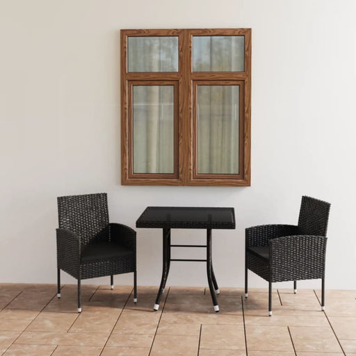 3 Piece Garden Dining Set Poly Rattan Black Tbpkaoo