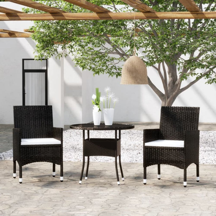 3 Piece Garden Dining Set Poly Rattan Black Tbpnain