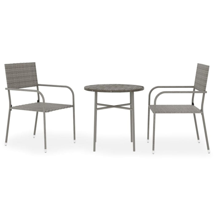 3 Piece Garden Dining Set Poly Rattan Grey Tbknbta