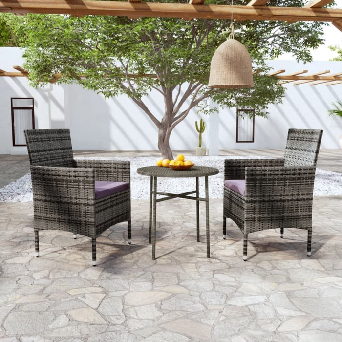 3 Piece Garden Dining Set Poly Rattan Grey Tbknbxt