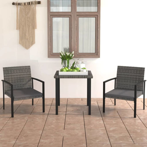 3 Piece Garden Dining Set Poly Rattan Grey Tblpioo