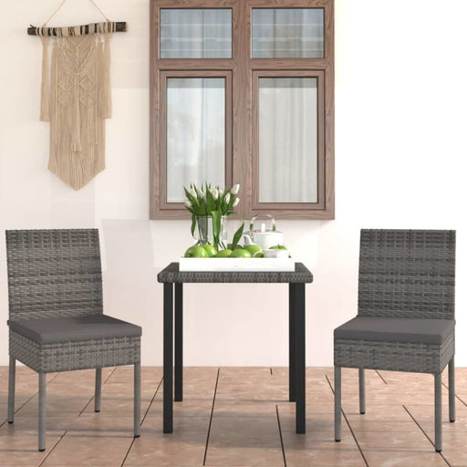 3 Piece Garden Dining Set Poly Rattan Grey Tblplkk