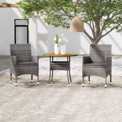 3 Piece Garden Dining Set Poly Rattan Grey Tbpnant