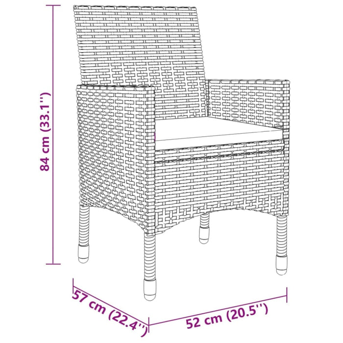 3 Piece Garden Dining Set Poly Rattan Grey Tbpnapk