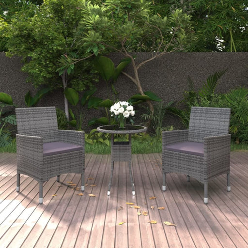 3 Piece Garden Dining Set Poly Rattan Grey Tbpnapk