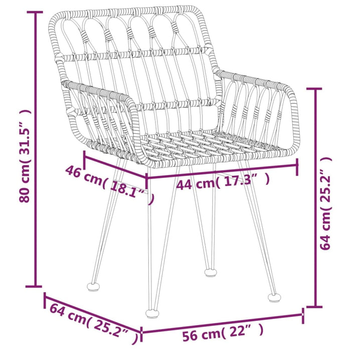 3 Piece Garden Dining Set Poly Rattan Topinap