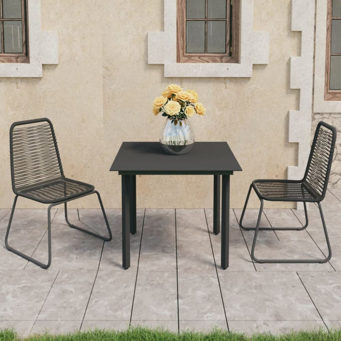 3 Piece Garden Dining Set Pvc Rattan Black Tblbotb