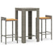 3 Piece Garden Bar Set Grey Poly Rattan&solid Wood Acacia