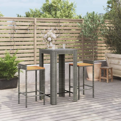 3 Piece Garden Bar Set Grey Poly Rattan&solid Wood Acacia