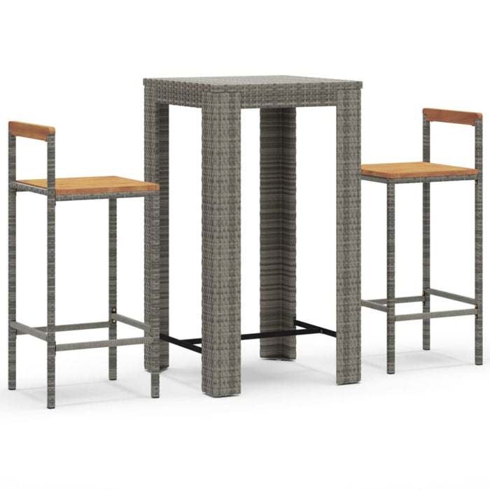 3 Piece Garden Bar Set Grey Poly Rattan&solid Wood Acacia