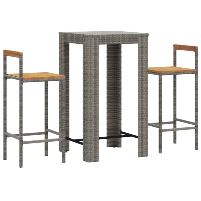 3 Piece Garden Bar Set Grey Poly Rattan&solid Wood Acacia