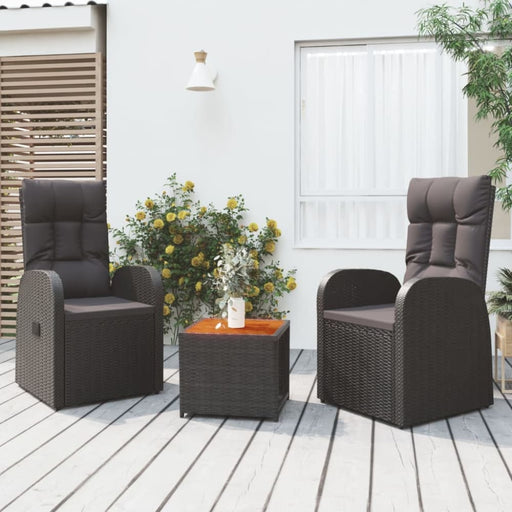 3 Piece Garden Lounge Set Black Poly Rattan&solid Wood